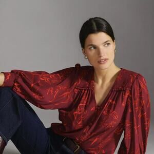 Emily Isabella x Anthropologie Red & Wine Whimsy Long Sleeve Blouse - Size - XS